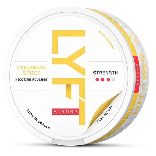 LYFT Caribbean Spirit—a vibrant all-white nicotine pouch inspired by the flavors of the Caribbean. With a fruity, exotic taste that blends hints of pineapple, coconut, and citrus, this pouch delivers a refreshing escape from the ordinary.